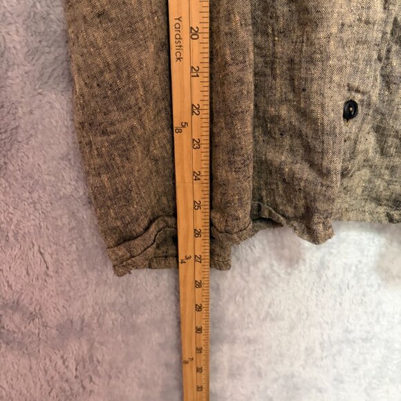 Flax Shirt Womens Large Brown Relaxed Lagenlook Button Front Sleeve Puff Blouse - Picture 8 of 8